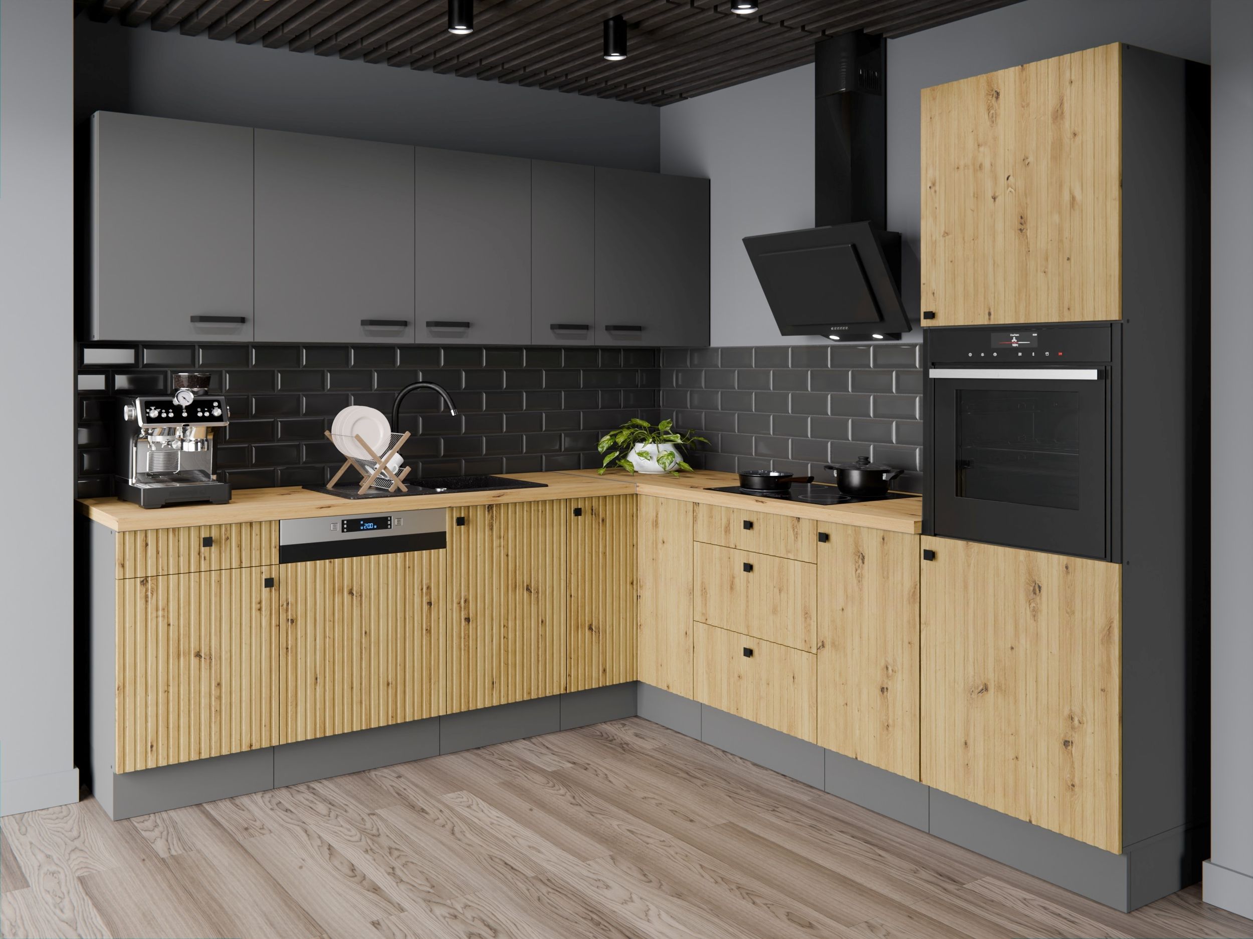 Winkelküche AVA + NESSA 250x250 cm Küchenzeile Einbauküche Eckküche Artisan Grau