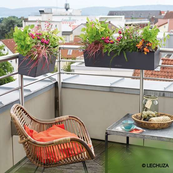 Jardinière balconera color en plastique gris ardoise - 79x19x19 cm