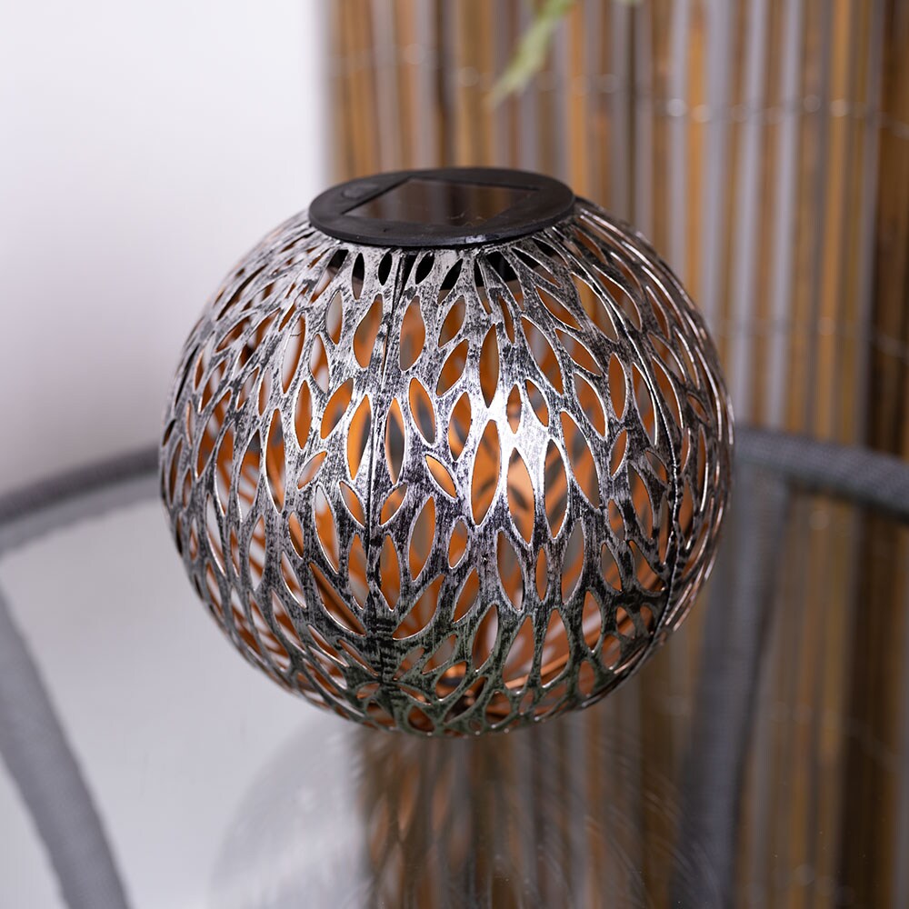LED Solarleuchte, Kugel, silber-grau, gold, Erdspieß, H 54cm