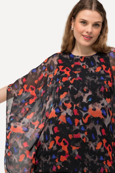 Bluse, doppellagig, Oversized, Rundhals, Halbarm
