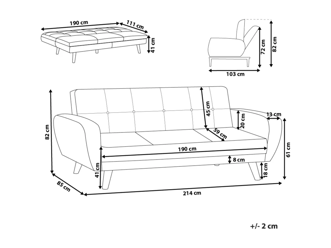 Canapé convertible 3 places en tissu vert FLORLI