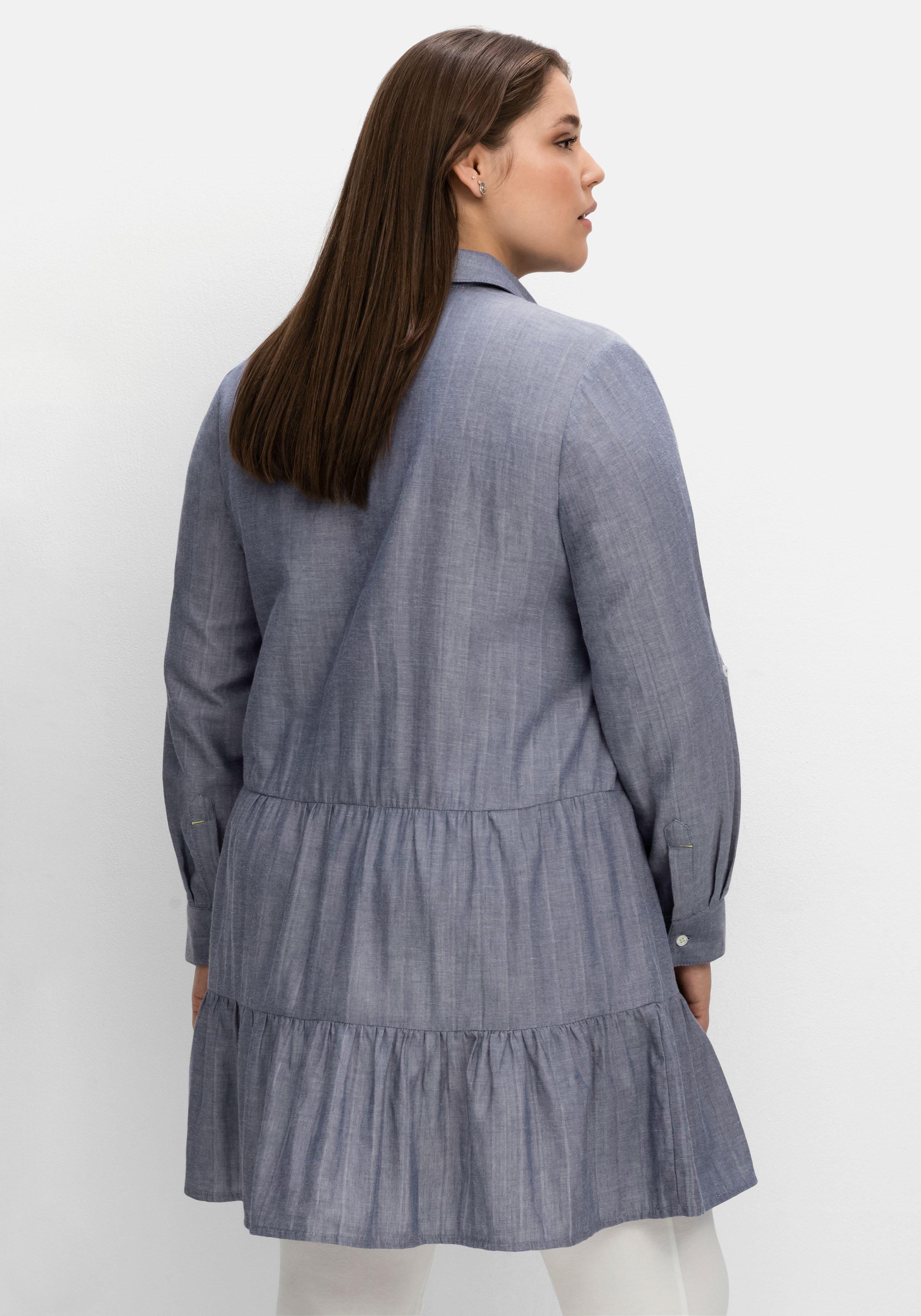 Longbluse mit Volants und Krempelärmeln
