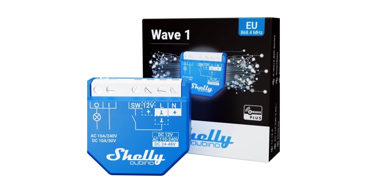 ShellyQubino Wave 1 relais  (Blauw, 1-kanaals, Z-Wave)