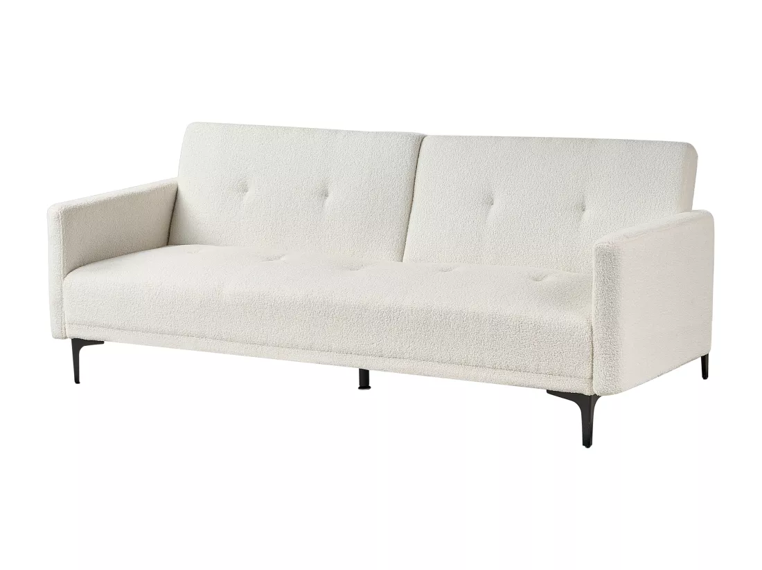 Canapé convertible 3 places en tissu bouclé blanc cassé LUCAN