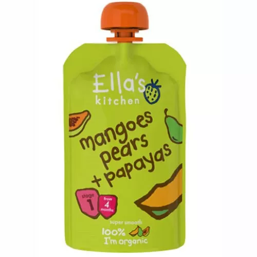 Ella's Kitchen Mango, Pære og Papaya 4  mdr Ø - 120 g.
