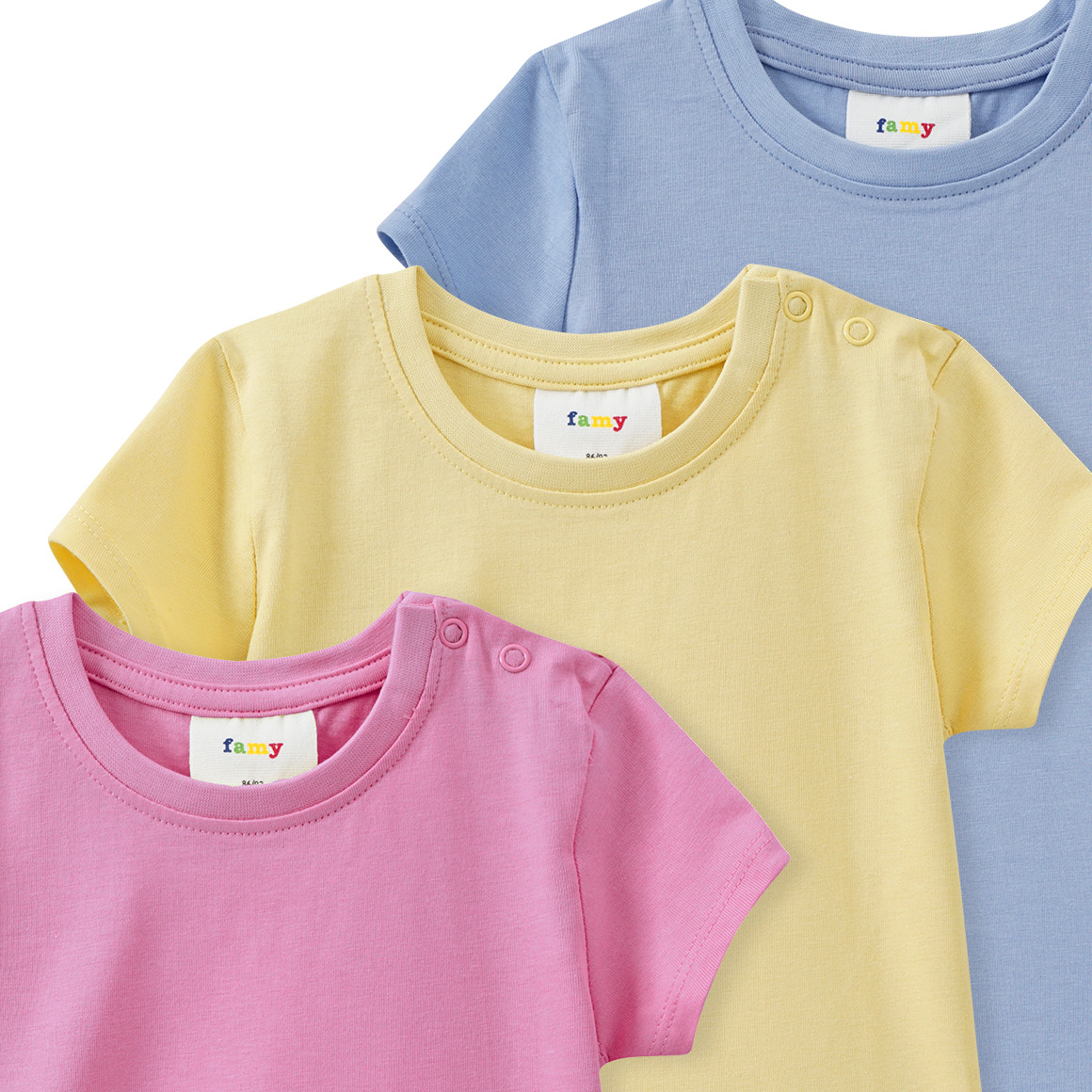 Famy 3 Baby T-Shirts im Basic-Look hellgelb / rosa / hellblau