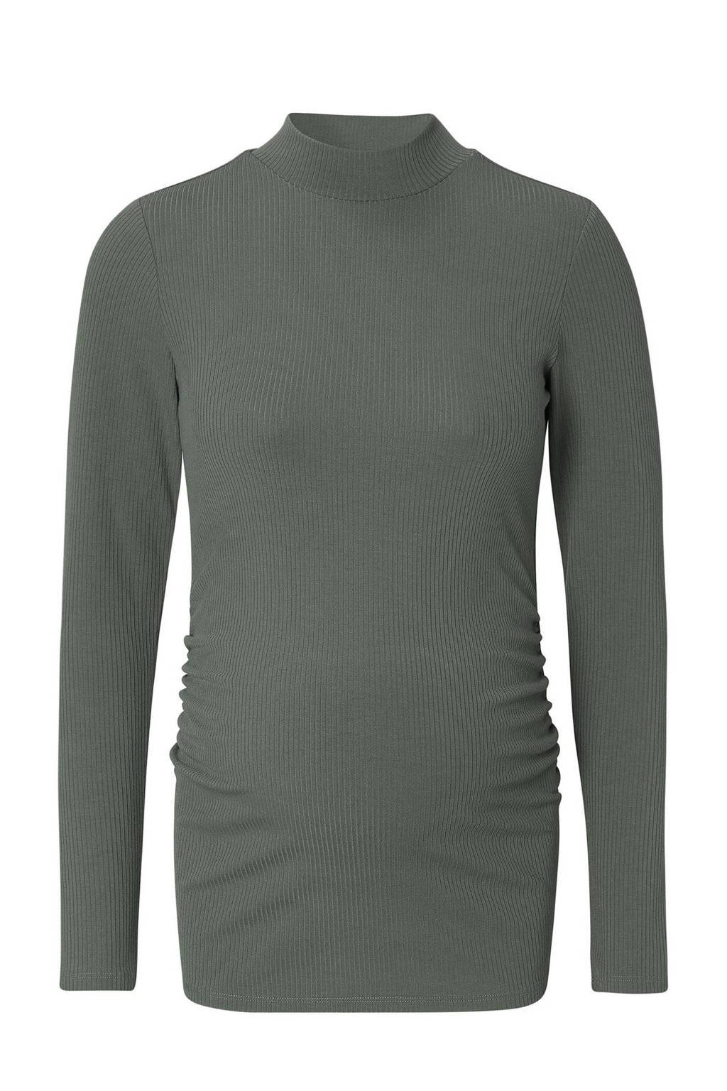 Noppies ribgebreide zwangerschapslongsleeve Sira van polyester olijfgroen
