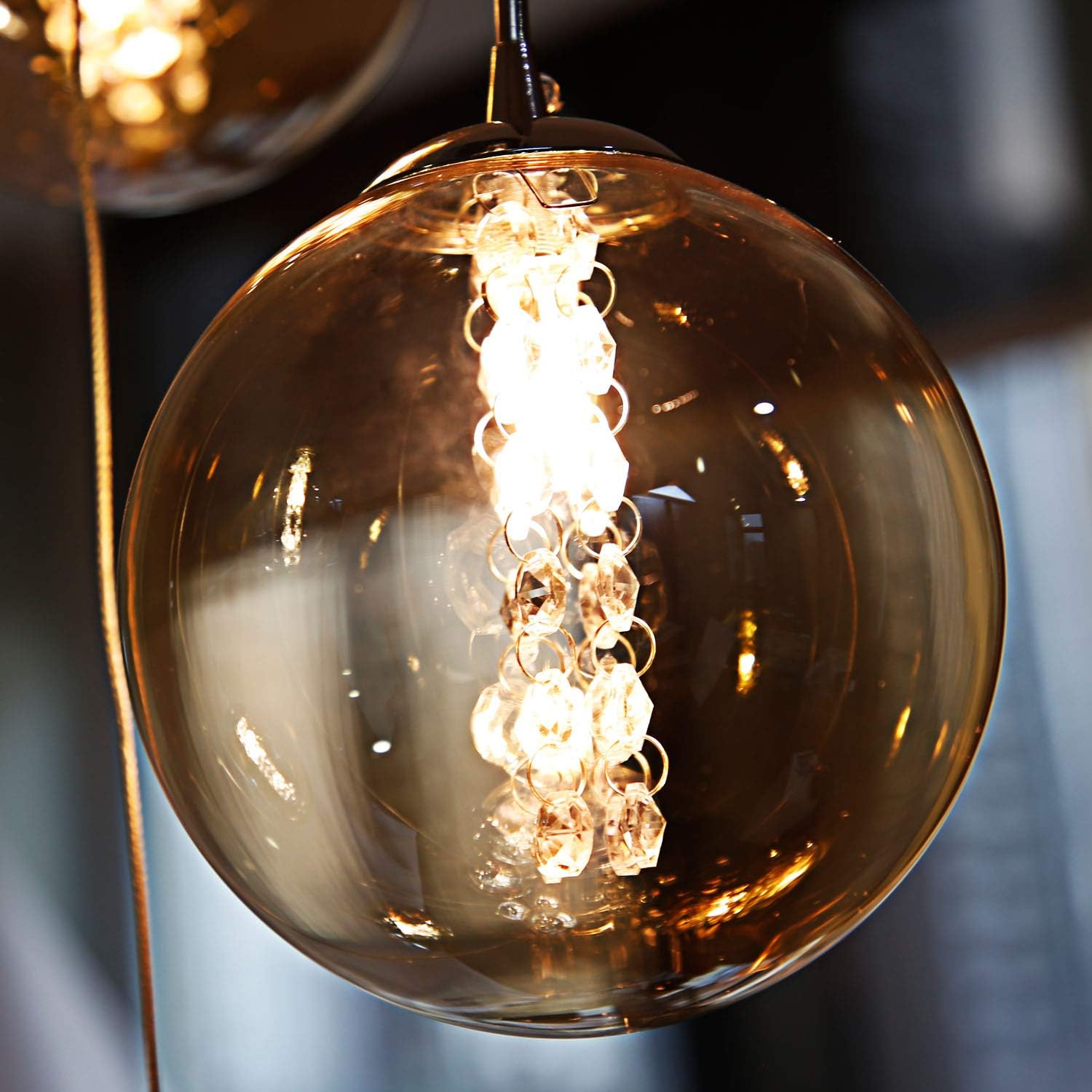 Pendelleuchte Wohnzimmer Pendellampe Modern - Treppenhaus Hängeleuchte 15 Flammig Hängelampe aus Glas 200CM Höheverstellbar Esstischlampe für Esszimmer Küche Esstisch Flur (Bernstein)