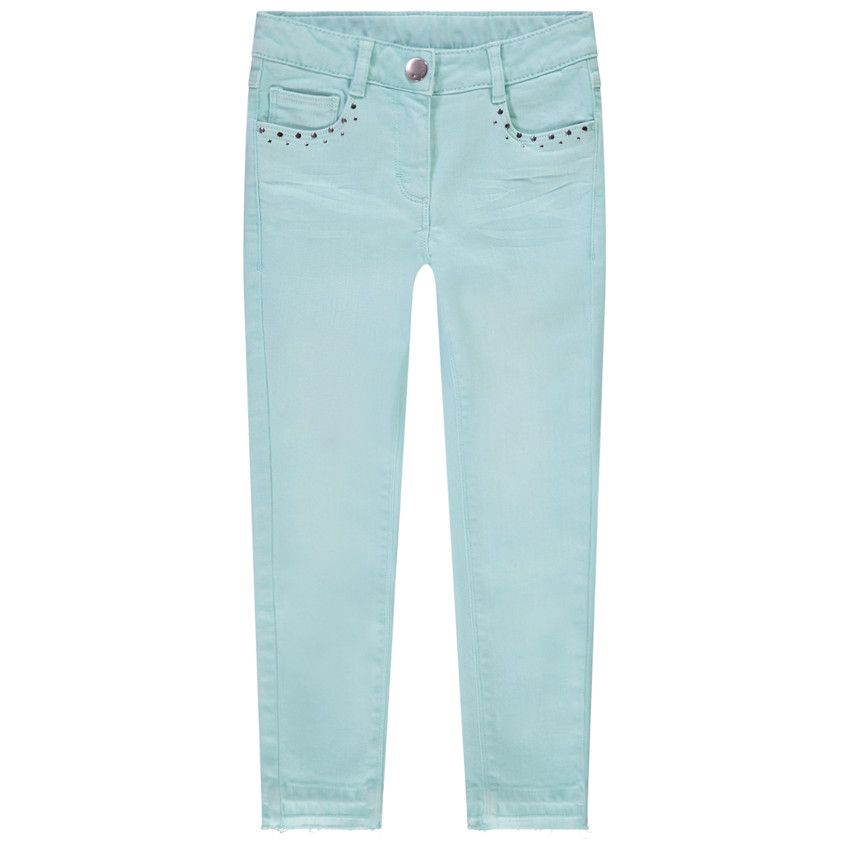 Jean slim uni en denim avec rivets décoratifs pour fille - Vert