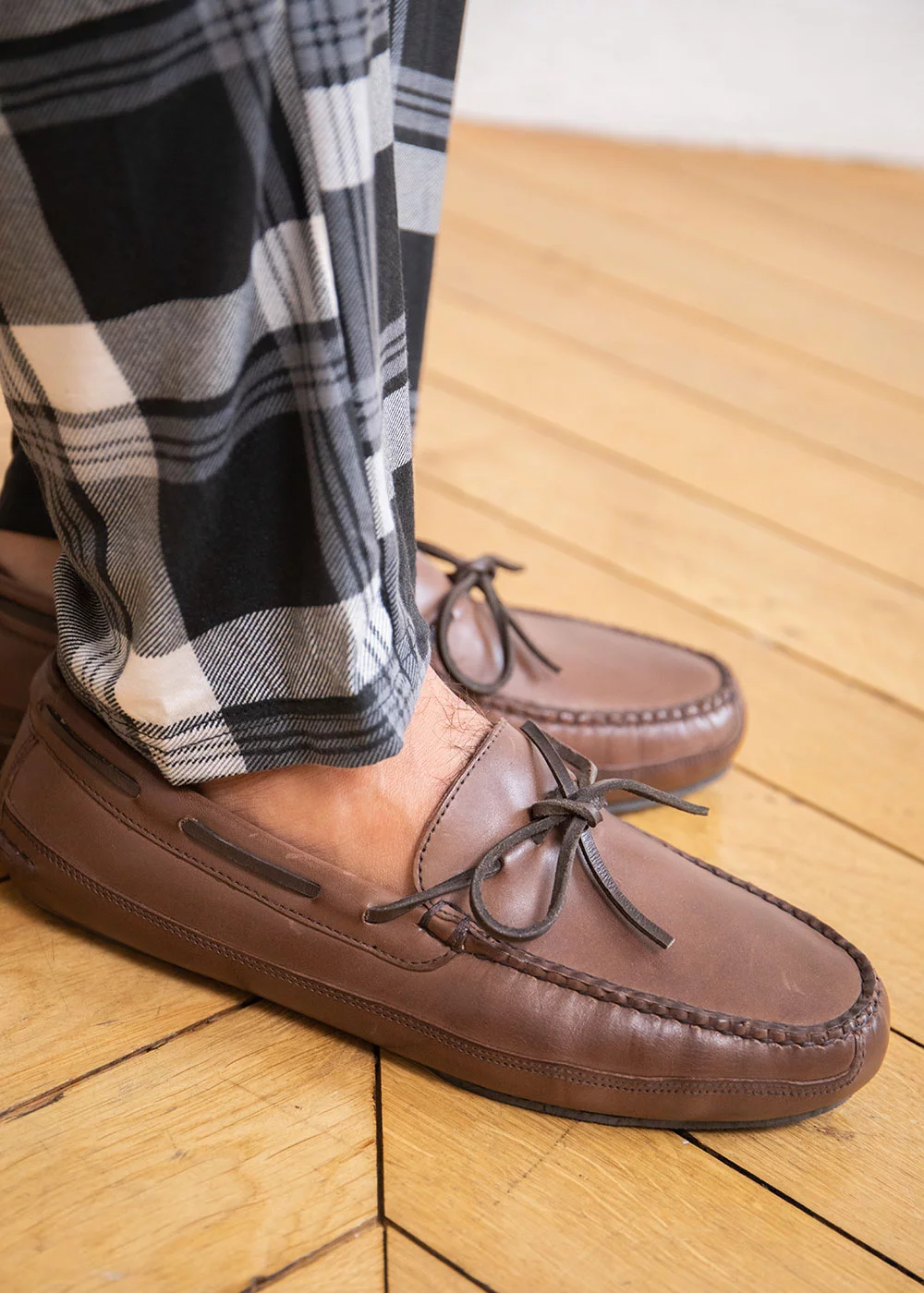 LACE SLIPPER SHEARLING CUIR MARRON