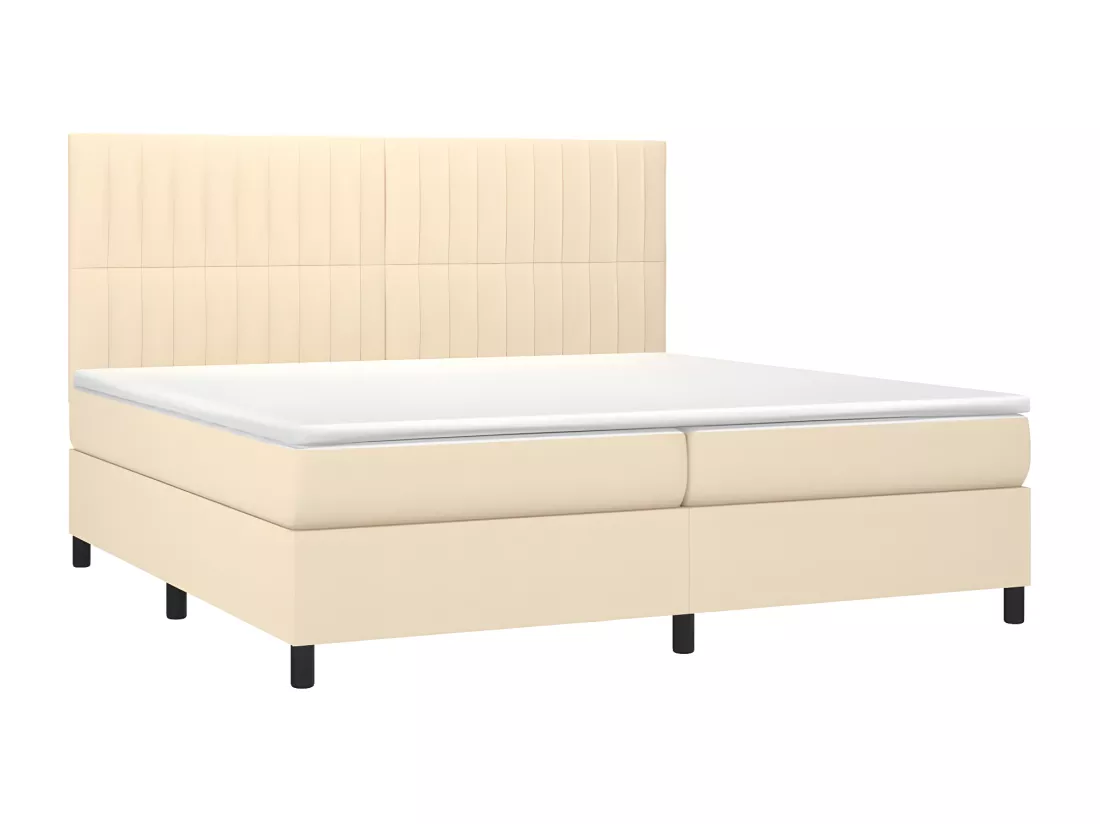 Sommier tapissier et matelas et LED Crème 200x200 cm Tissu