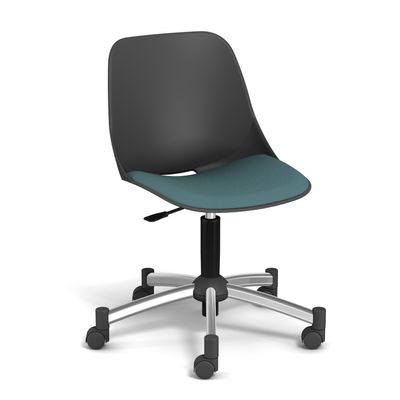 Chaise PALM - coque noire - assise vert - base chromé