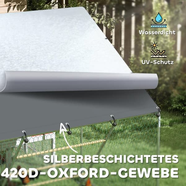 Hønsehus frittgående innhegning av stål, 300 x 200 x 195 cm kyllingbur med UV-bestandig deksel, fôringsdør, hengende fôring, abbor, hønseinnhegning fo