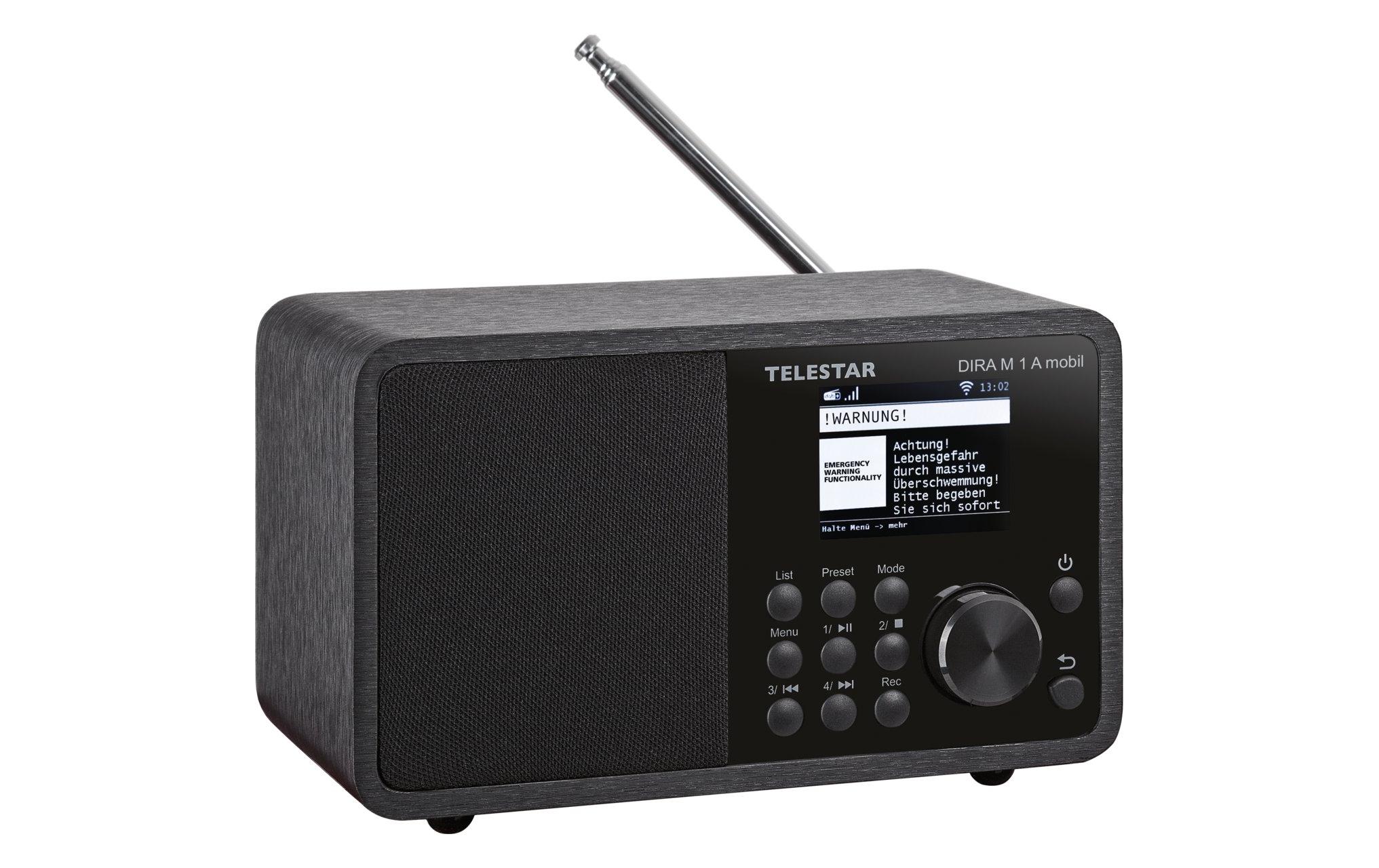 Internet Radio DIRA M 1 A mobil Schwarz<br>Kompaktes, akkubetriebenes Mono-Multifunktionsradio