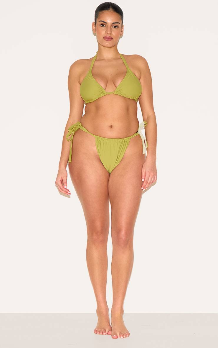 Vert Olive Bas De Bikini Tanga Basique Plus Avec Liens Sur Les Côtés