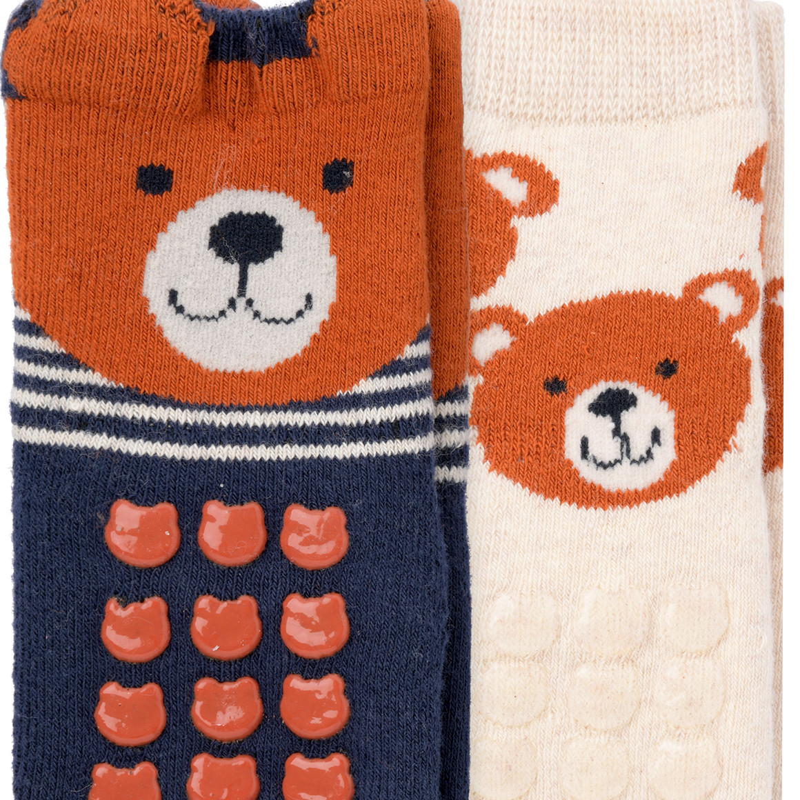 Topomini 2 Paar Baby Krabbelsocken mit ABS-Noppen dunkelblau / beige
