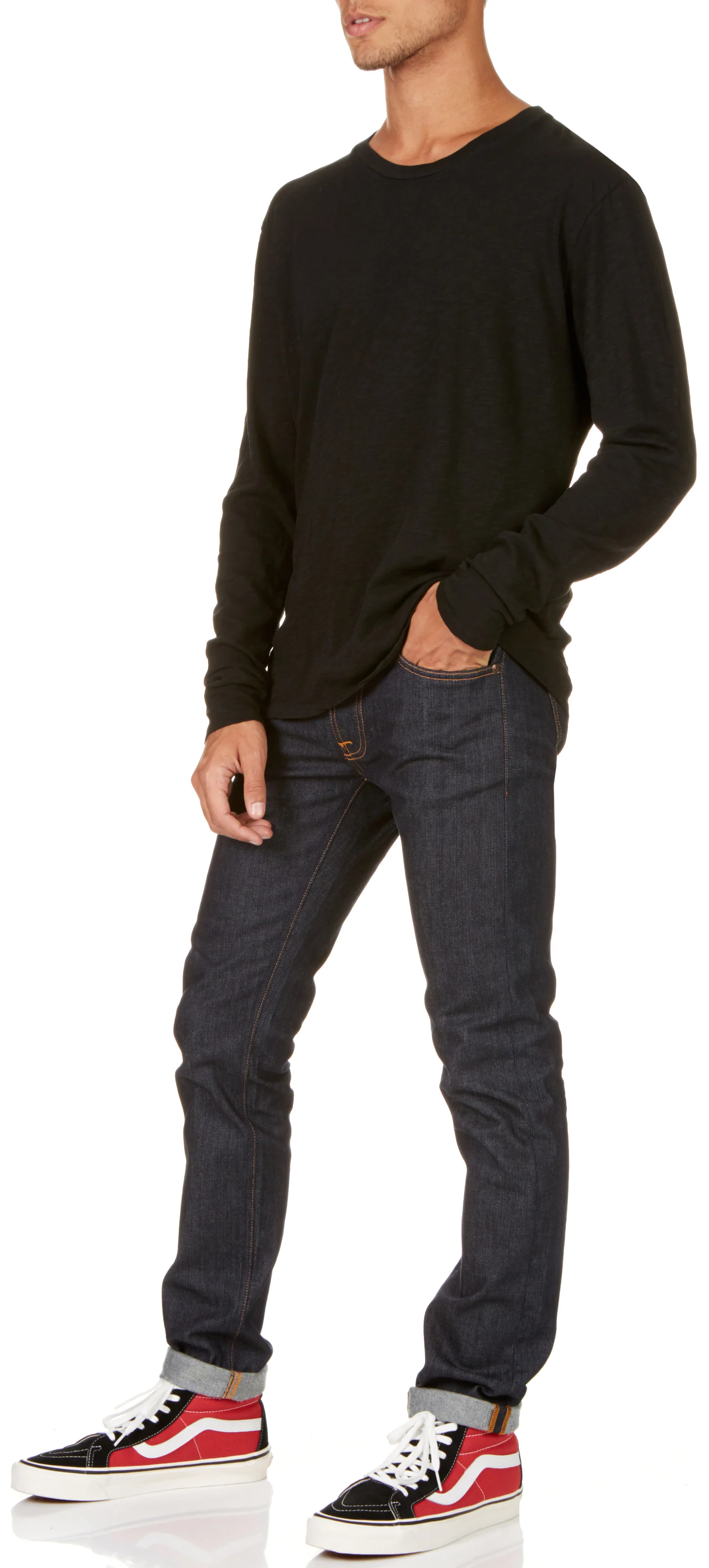 BYSAPICK - Tee-shirt col rond regular-fit en coton | Noir