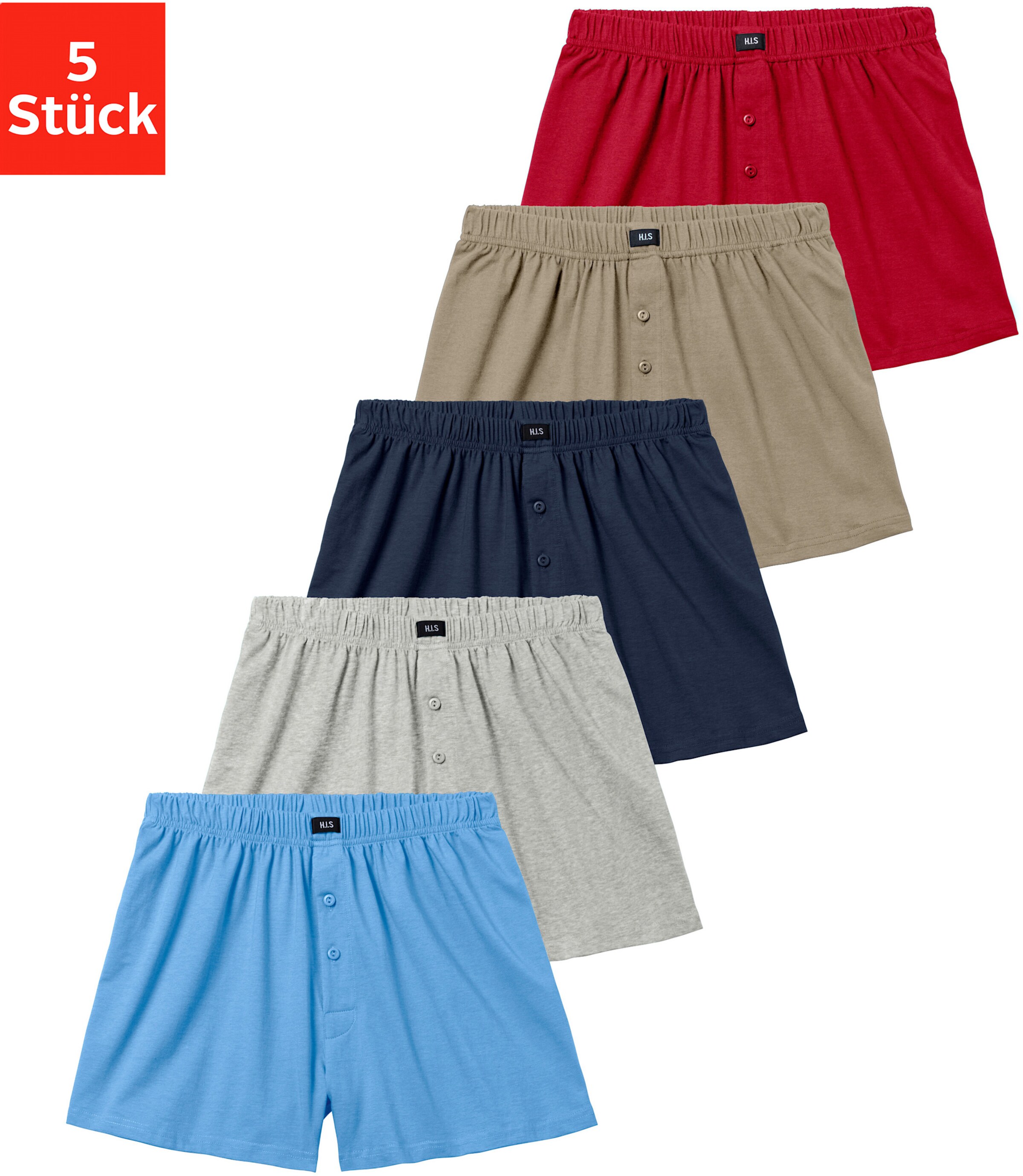 H.I.S Weiter Boxer in rot, blau, marine, khaki, grau-meliert