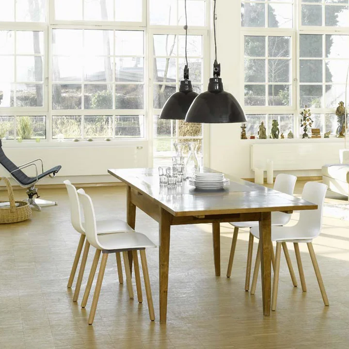 Vitra - Hal Wood RE Stuhl, baumwollweiss / Eiche hell / Filzgleiter