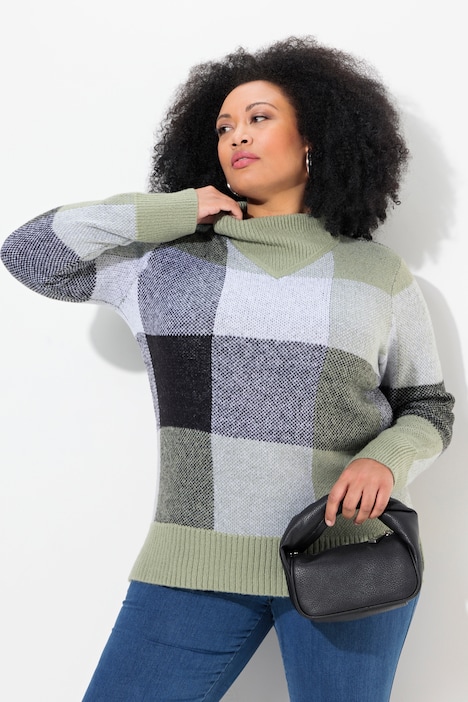Pullover, Karomuster, Stehkragen, Langarm