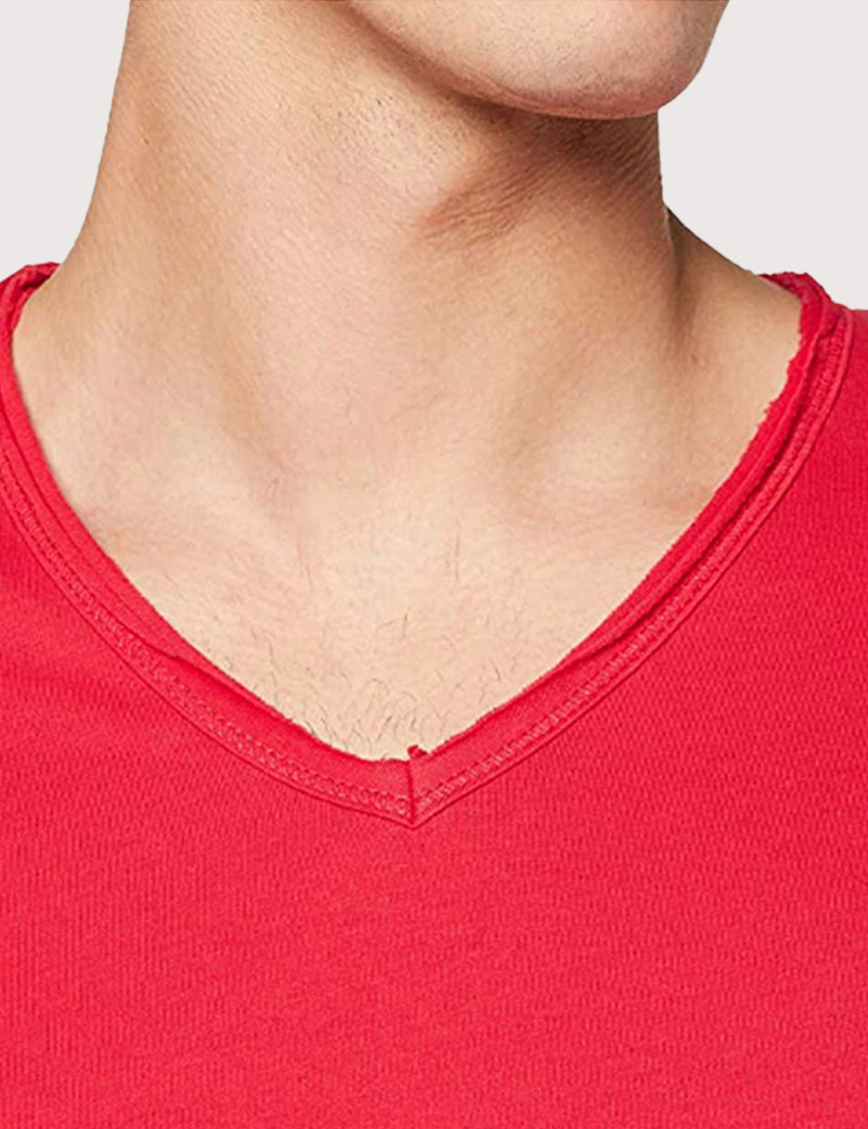 REPLAY T-SHIRT COL V COTON ROUGE