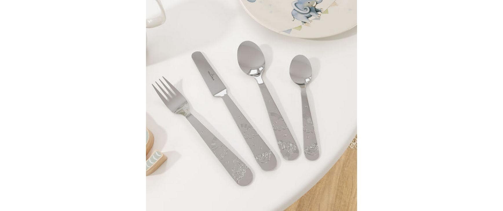 Kinderbesteckset Walk Elephant 4-teilig, SilberBesteckset für Kinder