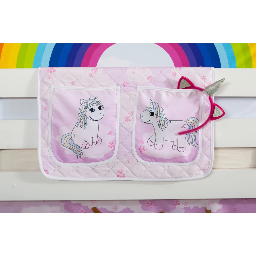 TICAA Hochbett Einhorn Rainbow inkl. Zubehör Kiefer weiß Weiß