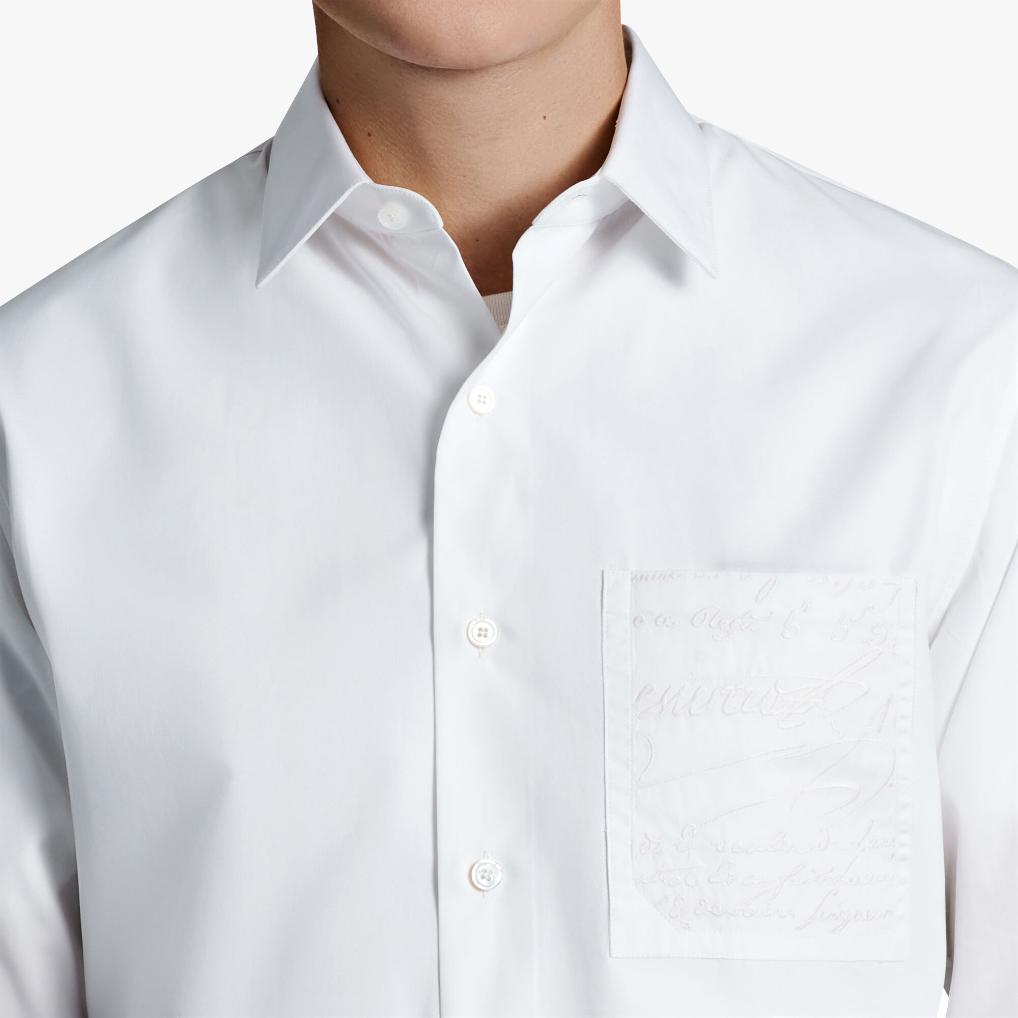 Chemise En Popeline Avec Poche Scritto Brodee