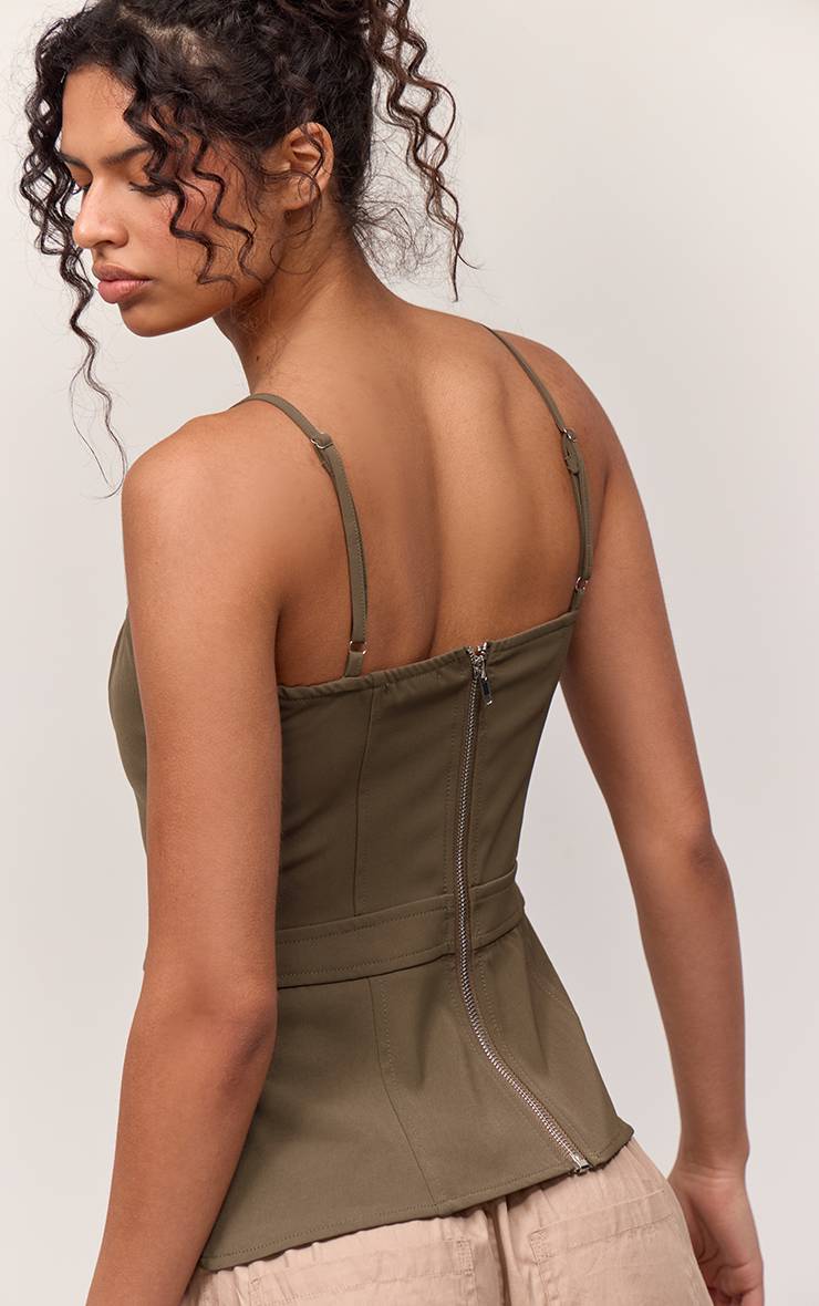 Kaki Top Corset Tissé Avec Détails Cargo
