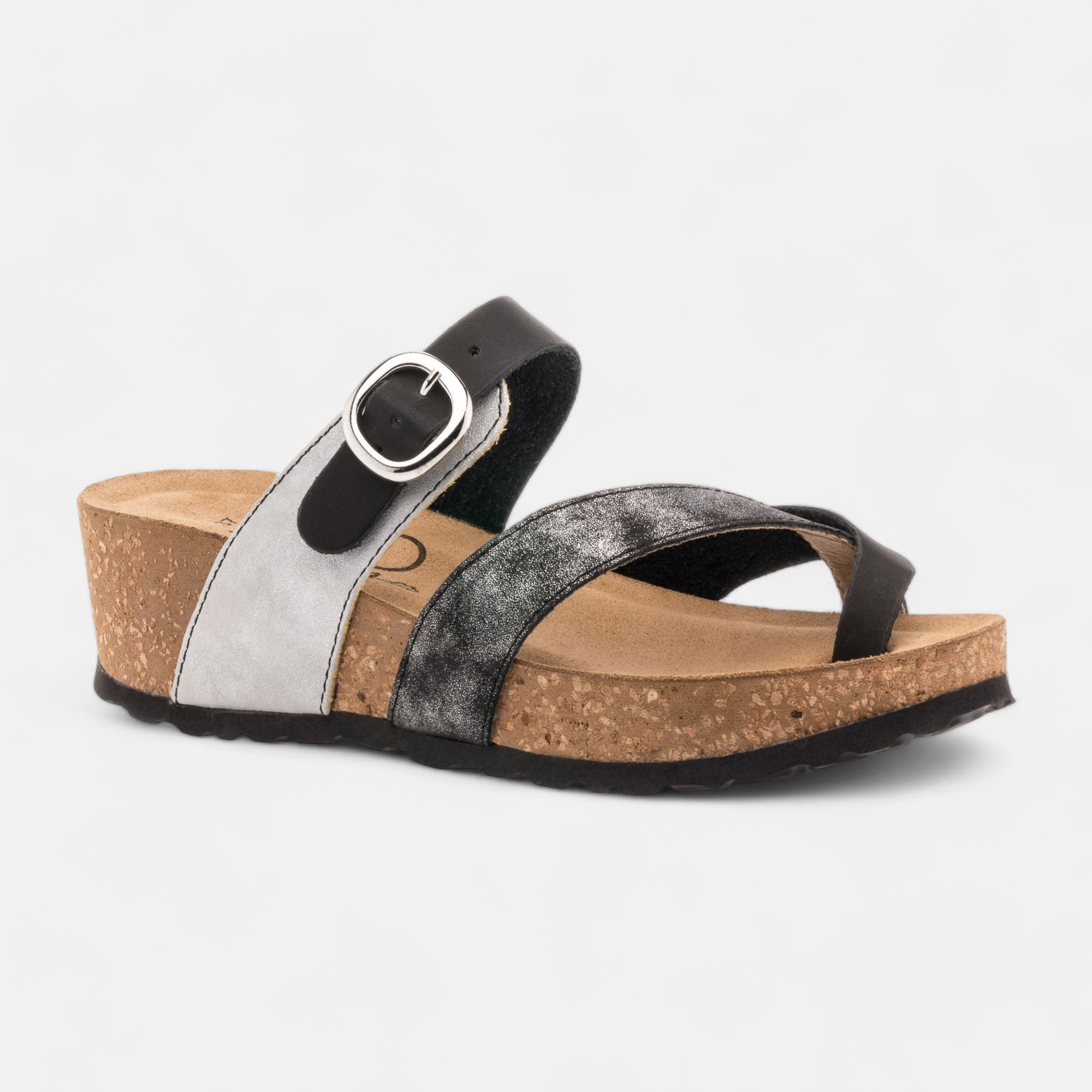 Mules semelle liège à talon compensé Femme noir