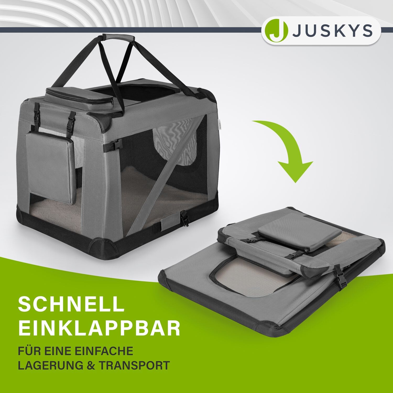 Juskys Hundetransportbox Lassie S (grau) faltbar mit Decke - 34x50x36 cm Hundetasche Hundebox