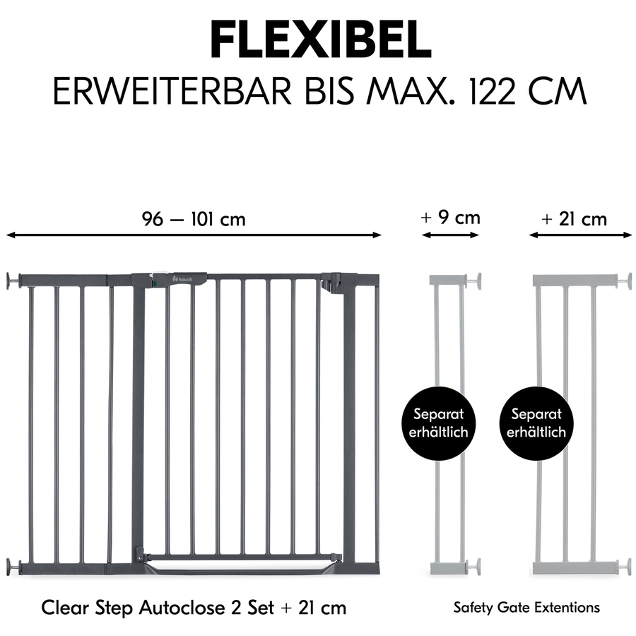 hauck Türschutzgitter Clear Step Autoclose 2 Set + 21cm Dark Grey