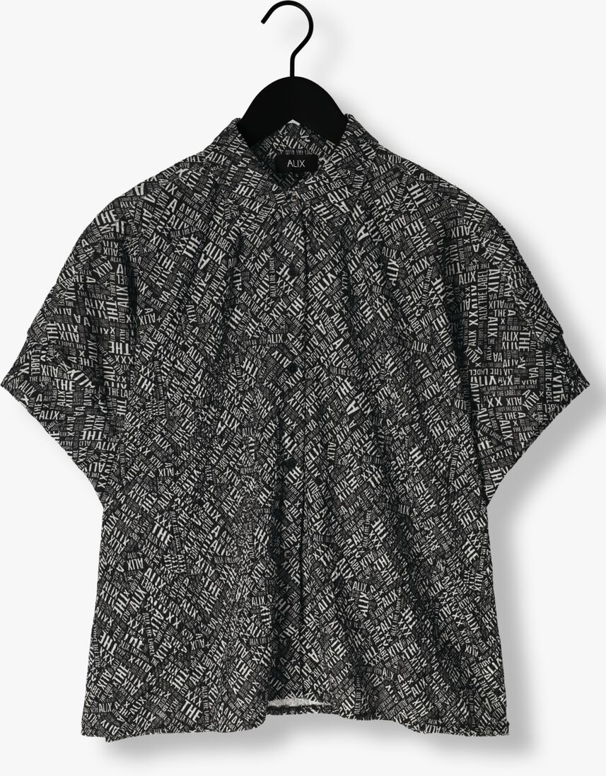 ALIX THE LABEL zwarte alix the label blouse ladies woven crinkle text oversized blouse