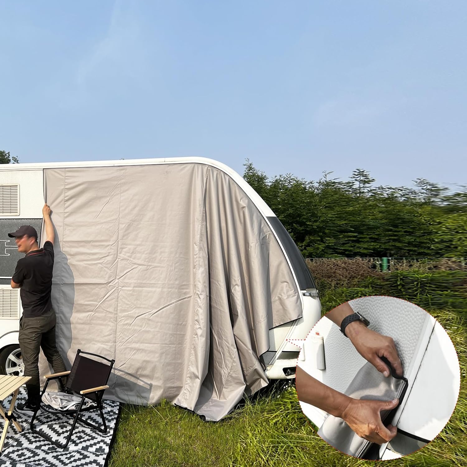 Dulepax vorzelt Wohnwagen Sonnensegel Markise mit keder，Auto Camping markisen, 3000mm Wasserdicht und UV-beständig, geeignet für SUVs, Vans und Wohnmobilen,4Mx2.45M