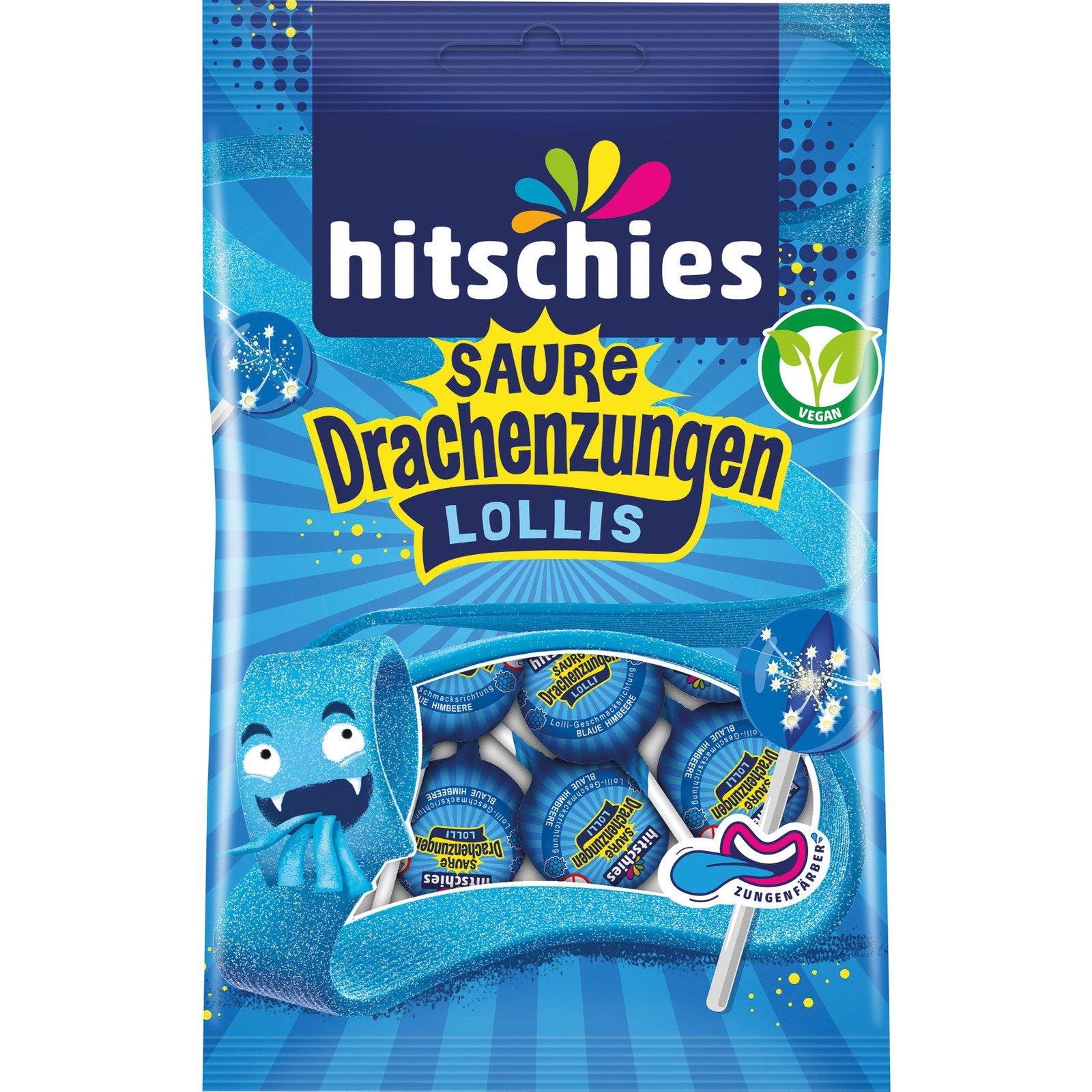 Hitschies Drachenzungen Lollis blau 128 g