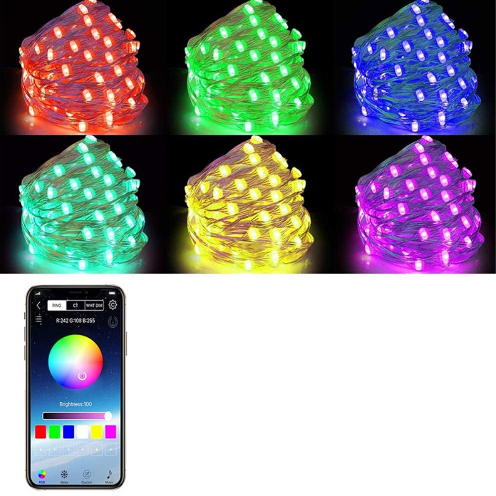 (20m) 200 LED's Bluetooth USB Lichterkette Soundgesteuerte RGB Beleuchtung mit App Steuerung (iOS/Android) IP65 - Bunt