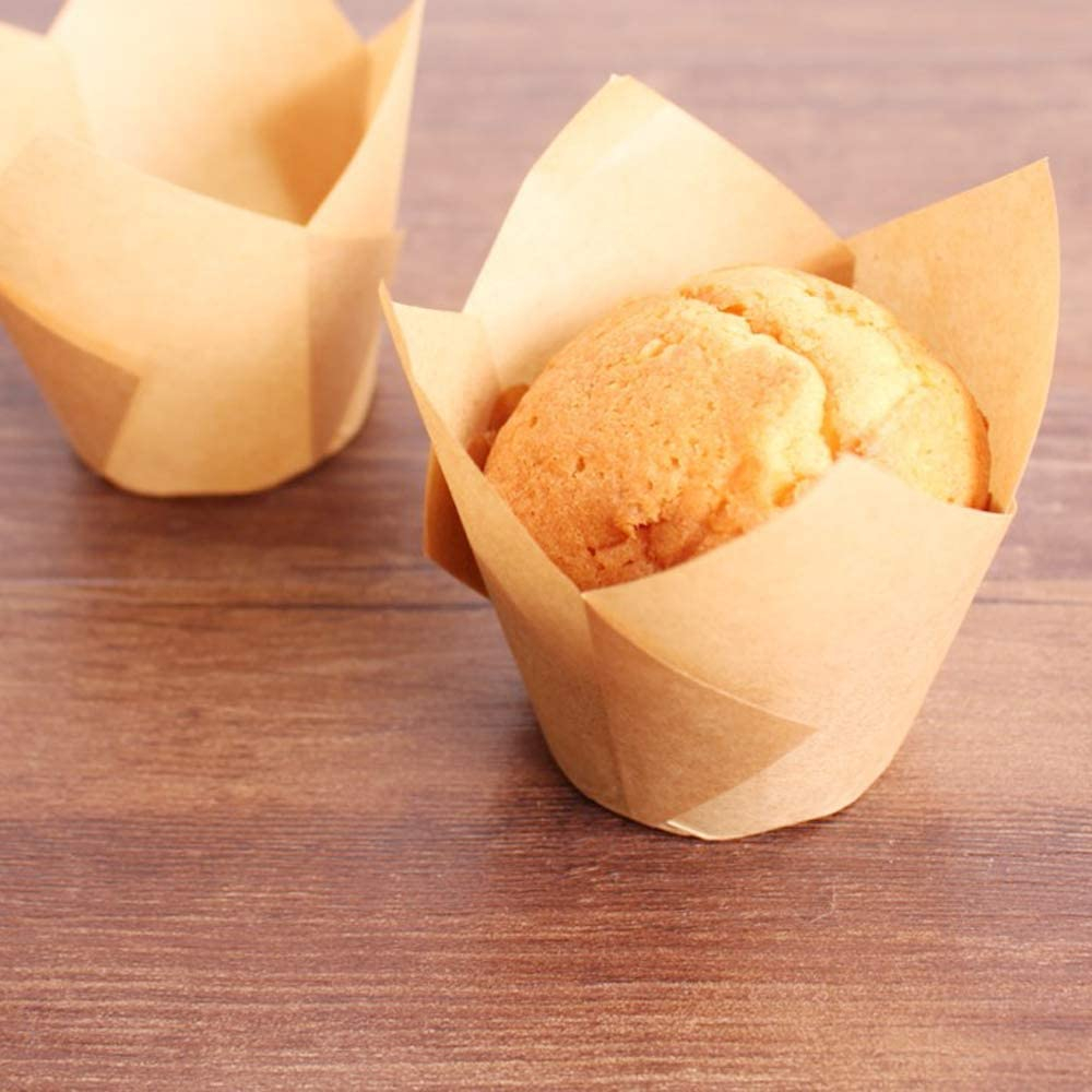 (50er Set) Einweg Papier Cupcake Förmchen Muffin Form Brötchen Backform - Hellbraun
