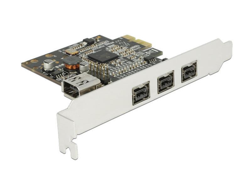 Delock PCI-Express-Karte 3x FW B extern   1x intern FW A PCI Express Karte mit 3 externen FireWire B- und einem internen FireWire A-Anschluss