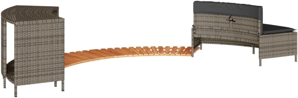 vidaXL Whirlpool Umrandung, Poolumrandung mit Regal Holzstufe Gartenbank, Poolverkleidung mit Stahlrahmen, Einfassung, Grau Poly Rattan Massivholz Akazie
