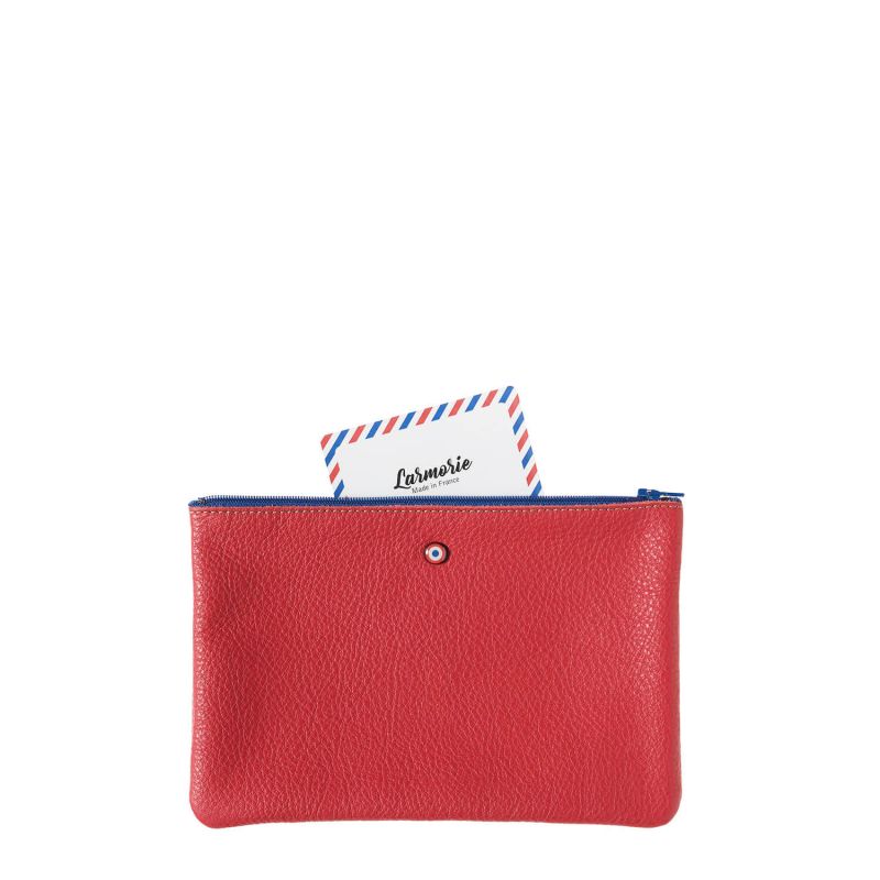 Pochette Camille en cuir UpCyclé 21 cm Rubis Rouge