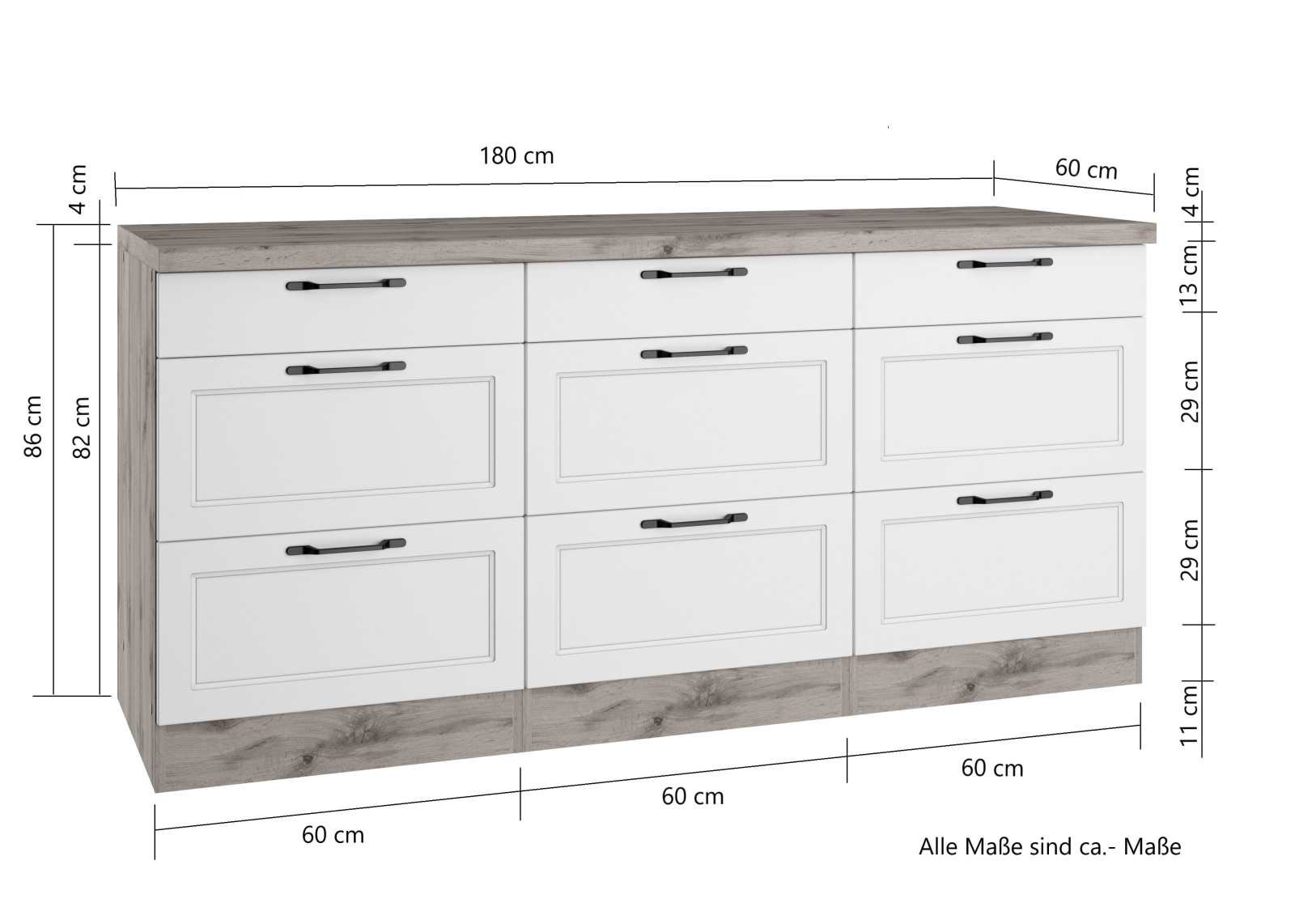 Unterschrank MERAN - grau - Wotaneiche - 180 cm