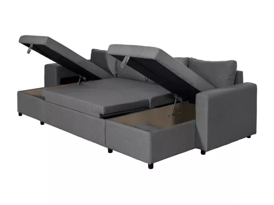Canapé d'angle panoramique Oslo convertible avec coffres et poufs à gauche - Tissu - Gris anthracite - L311 x P146 x H81cm - Loungitude