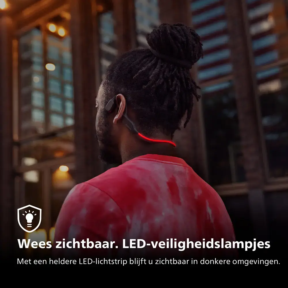 Philips GO Sports Open Ear Koptelefoon met LED Zwart/Rood