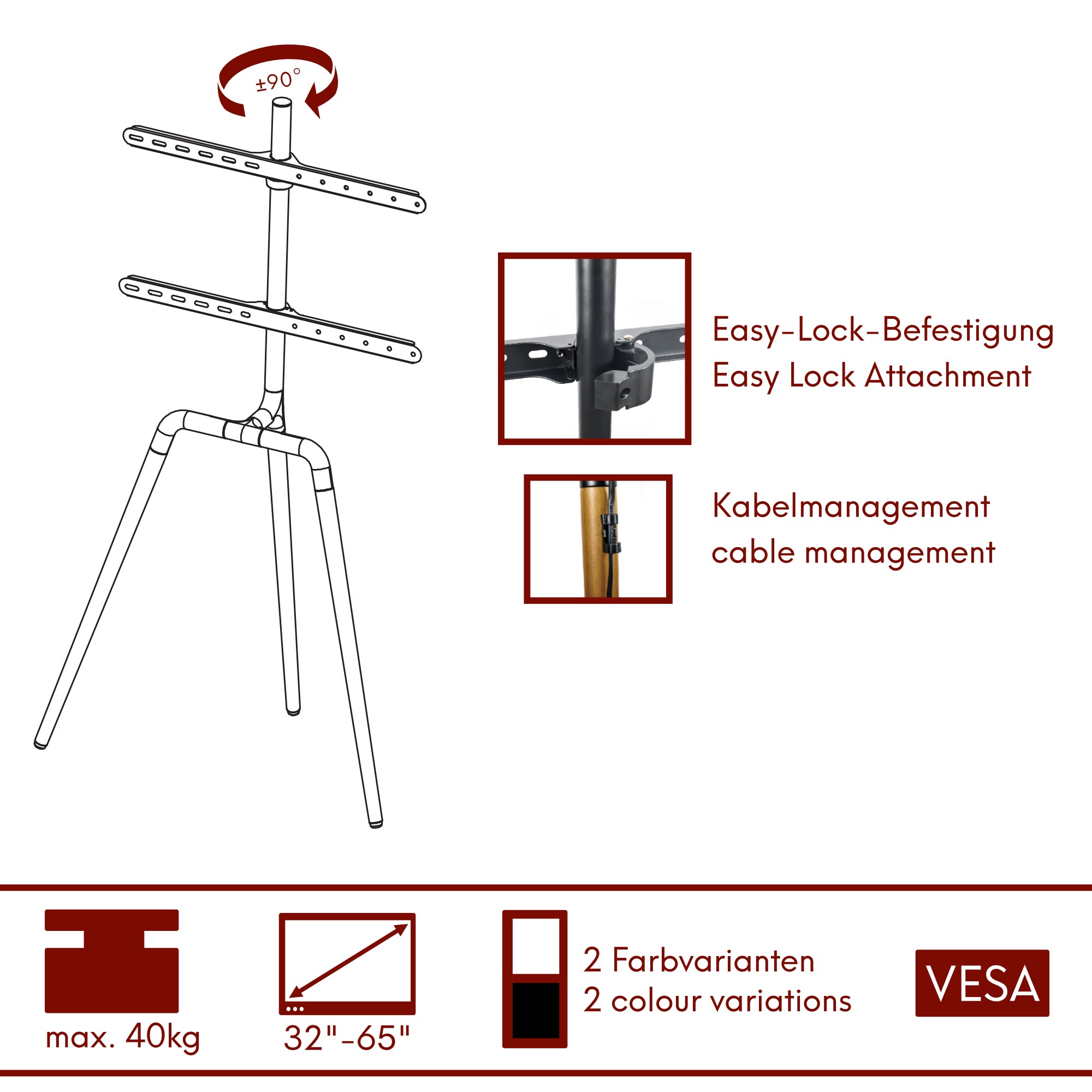 TV Standhalter Buche - VESA bis max. 600x400 für 45-65 Zoll max. 40kg Weiß