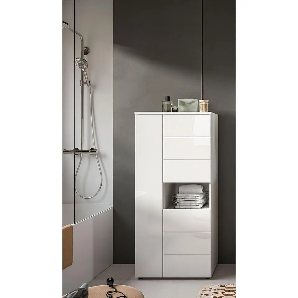 Hioshop Vira badkamerkast 3 deuren 1 vak wit hoogglans- wit