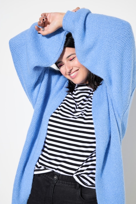 Long-Strickjacke, oversized, offene Form, Langarm