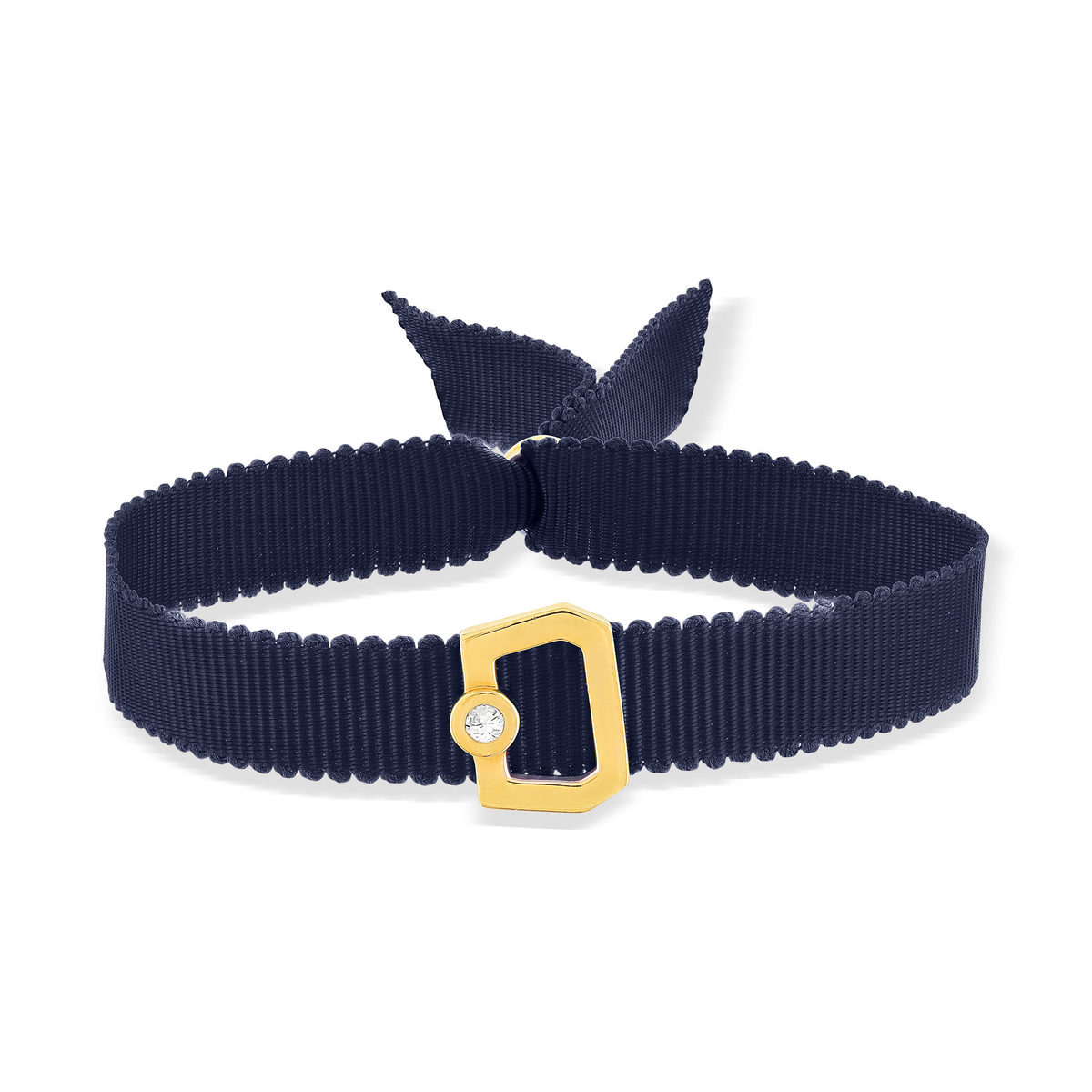 Bracelet boucle or recyclé 750 jaune diamant ruban marine 21cm