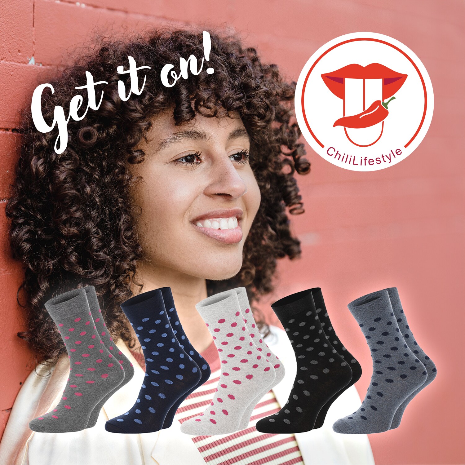Chili Lifestyle Punkte Socken Damen 10 Paar Weichbund Baumwolle