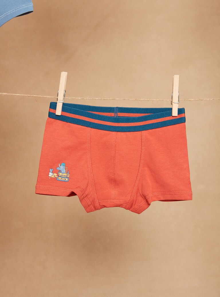 5 boxers bleu, jaune et rouge à imprimé et motif dinoaures