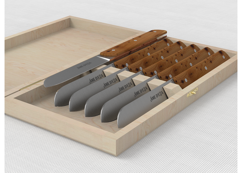 Service de 6 couteaux de table avec un manche en bois de genévrier et lame en acier inoxydable